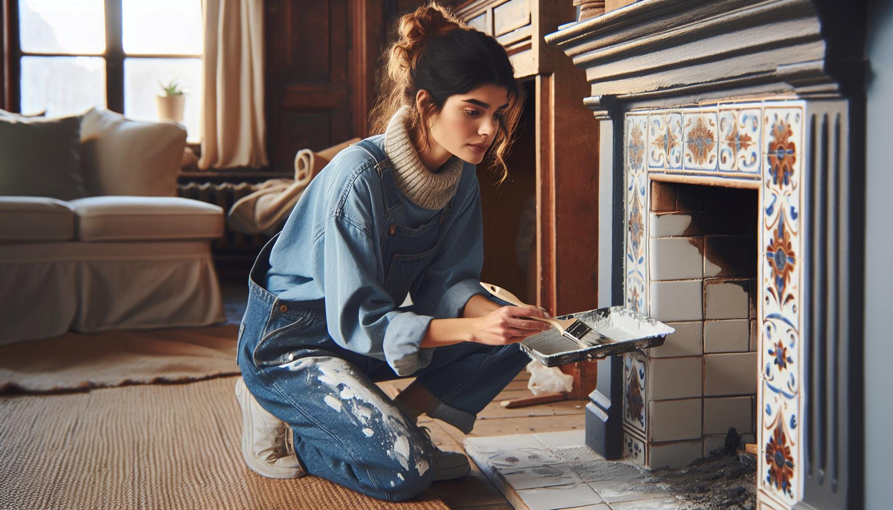 painting tile fireplace
